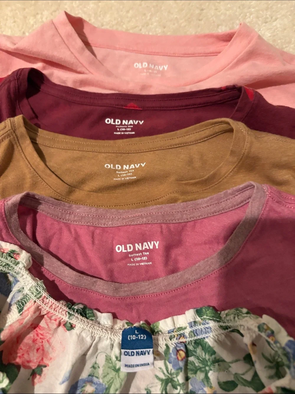 Girls size 10 Old Navy Mixed Tee Bundle - Pink, Mauve, Rust, Floral & Burgundy